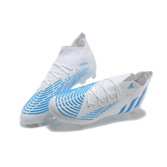 Adidas Predator Edge Geometric 1 FG White Blue High-top For Men Soccer Cleats 