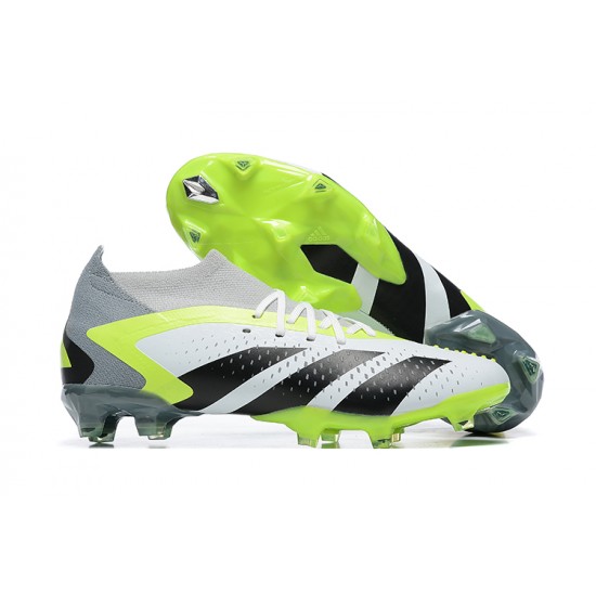 Adidas Predator Accuracy Fg Boots Gray Green White Black For Men High-top Soccer Cleats