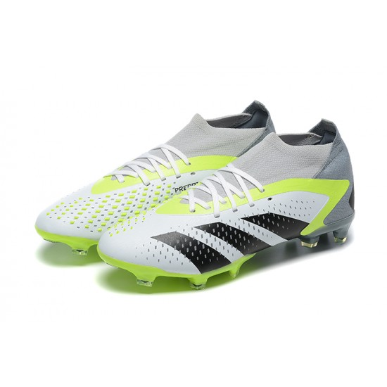 Adidas Predator Accuracy Fg Boots Gray Green White Black For Men High-top Soccer Cleats