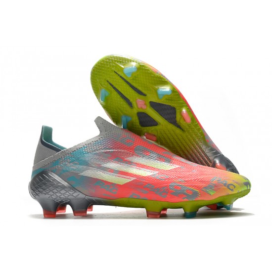 Adidas X Speedflow FG Low-top Sliver Pink Yellow Men Soccer Cleats