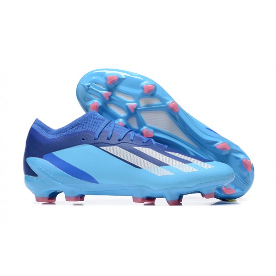 Adidas x23 crazyfast 1 FG Blue LightBlue White Pink For Men Low-top Soccer Cleats