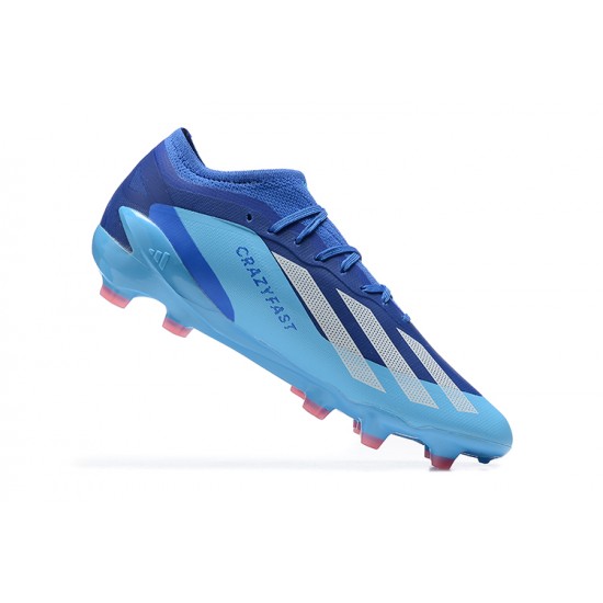 Adidas x23 crazyfast 1 FG Blue LightBlue White Pink For Men Low-top Soccer Cleats