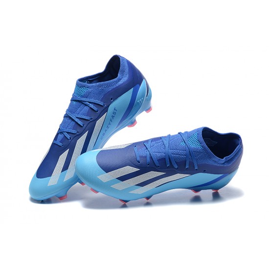 Adidas x23 crazyfast 1 FG Blue LightBlue White Pink For Men Low-top Soccer Cleats