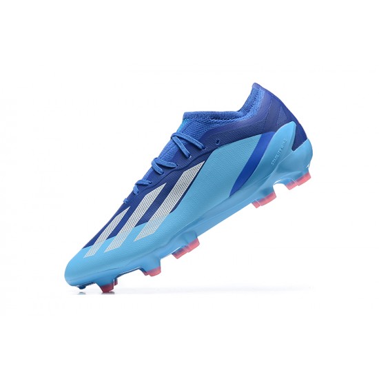 Adidas x23 crazyfast 1 FG Blue LightBlue White Pink For Men Low-top Soccer Cleats 