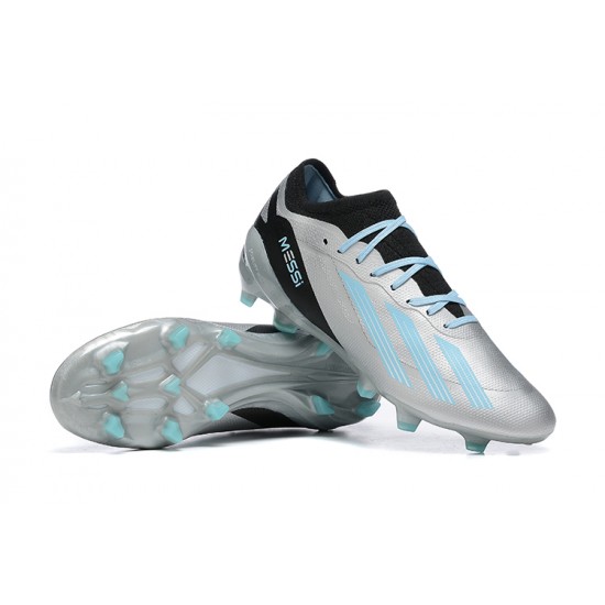 Adidas x23 crazyfast 1 FG Silver Black Blue For Men Low-top Soccer Cleats 