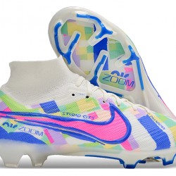 Nike Air Zoom Mercurial Superfly 9 Elite FG High Top Soccer Cleats White Blue Pink For Men And Women 