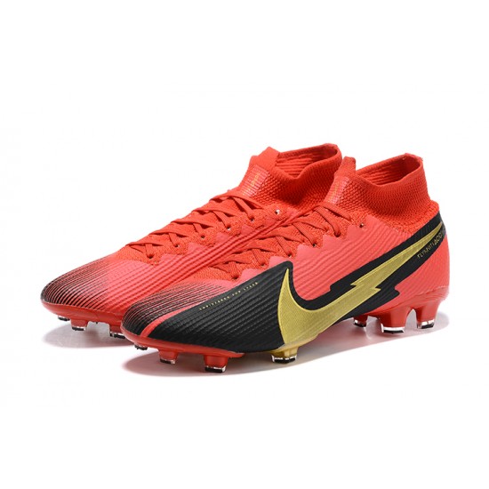 Explore Nike Mercurial Superfly 7 Elite FG Black Deep Red Gold Soccer Cleats Shop