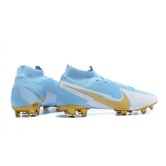 To Have A Strong Footing In A Market Nike Mercurial Superfly 7 Elite FG Ltblue Gold Grey Soccer Cleats For Sale