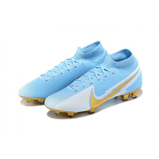 To Have A Strong Footing In A Market Nike Mercurial Superfly 7 Elite FG Ltblue Gold Grey Soccer Cleats For Sale