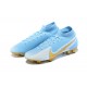 To Have A Strong Footing In A Market Nike Mercurial Superfly 7 Elite FG Ltblue Gold Grey Soccer Cleats For Sale