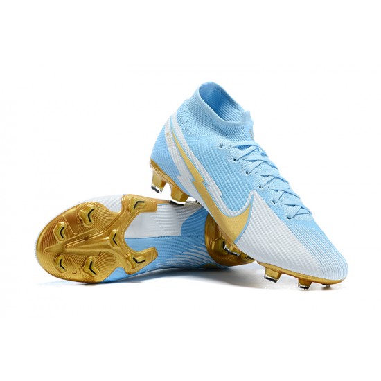 To Have A Strong Footing In A Market Nike Mercurial Superfly 7 Elite FG Ltblue Gold Grey Soccer Cleats For Sale