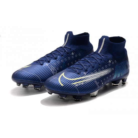 Choose To Buy Nike Mercurial Superfly 7 Elite SE FG Deep Blue White Soccer Cleats Online
