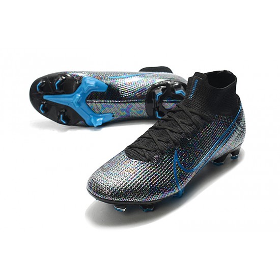 Nike Mercurial Superfly 7 Elite SE FG Silver Black Blue Soccer Cleats