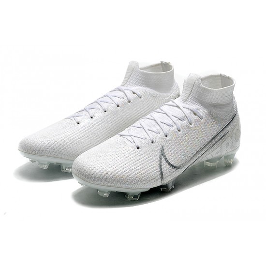 To Have A Strong Footing In A Market Nike Mercurial Superfly 7 Elite SE FG White Silver Soccer Cleats On Sale