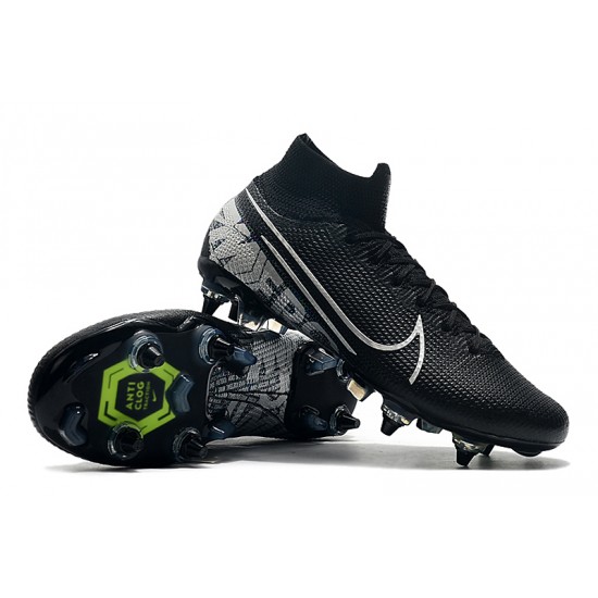 Nike Mercurial Superfly 7 Elite SG-PRO AC High Silver Black Green Soccer Cleats