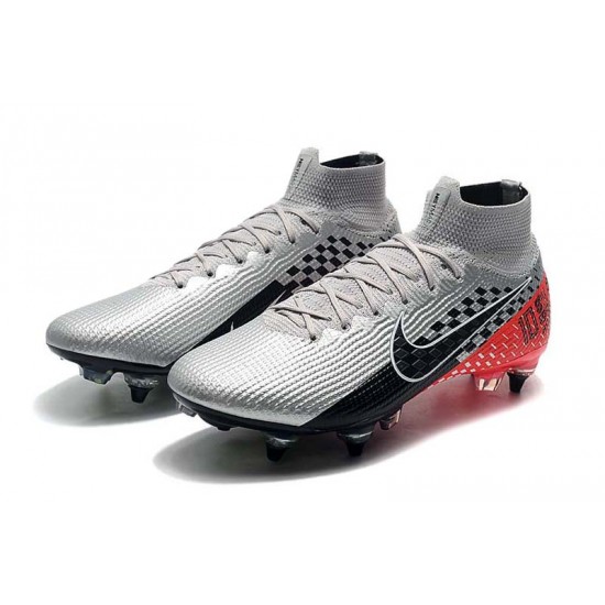 Choose To Buy Nike Mercurial Superfly 7 Elite SG-PRO AC High Silver Black Red Soccer Cleats On Sale