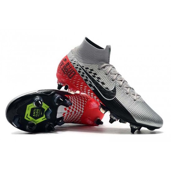Choose To Buy Nike Mercurial Superfly 7 Elite SG-PRO AC High Silver Black Red Soccer Cleats On Sale