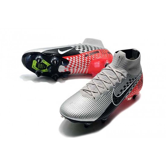 Choose To Buy Nike Mercurial Superfly 7 Elite SG-PRO AC High Silver Black Red Soccer Cleats On Sale