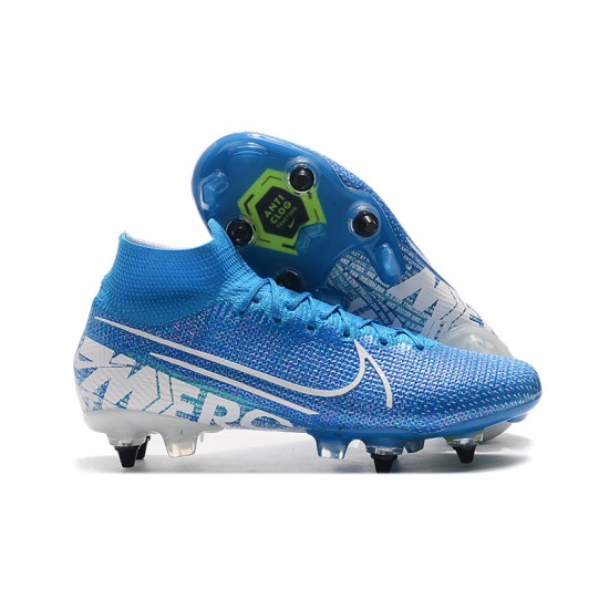 Nike Mercurial Superfly 7 Elite SG-PRO AC High White Blue Soccer Cleats