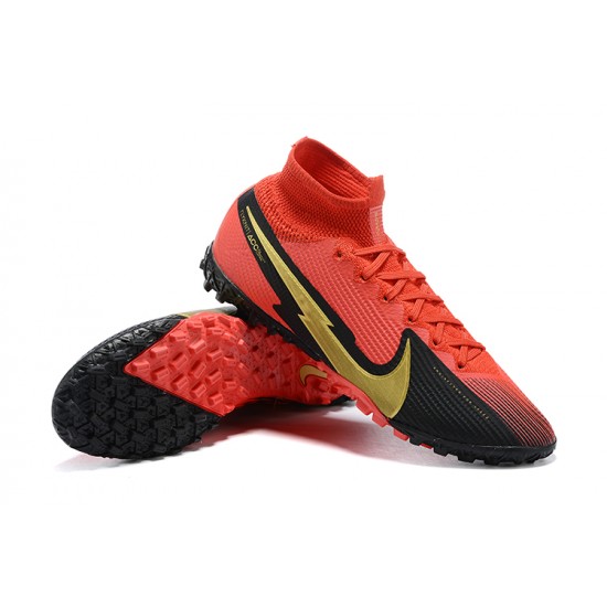 Nike Mercurial Superfly 7 Elite TF Black Gold Red Soccer Cleats