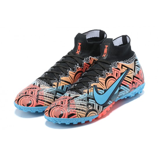 Buy And Seller Nike Mercurial Superfly 7 Elite TF Black Ltblue Orange Soccer Cleats Online
