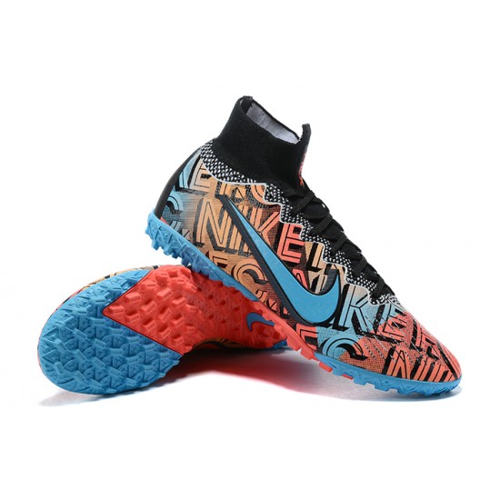 Buy And Seller Nike Mercurial Superfly 7 Elite TF Black Ltblue Orange Soccer Cleats Online