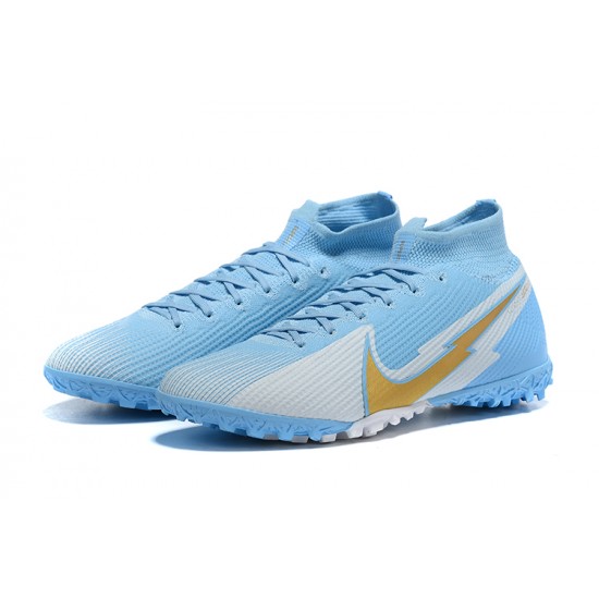 Where To Get Nike Mercurial Superfly 7 Elite TF Gold Grey Ltblue Soccer Cleats Online Shop