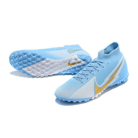 Where To Get Nike Mercurial Superfly 7 Elite TF Gold Grey Ltblue Soccer Cleats Online Shop