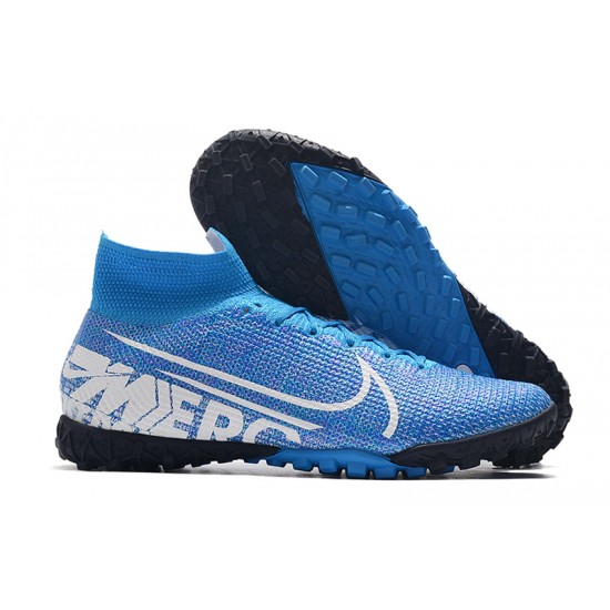 Sell Like Wild Fire Nike Mercurial Superfly 7 Elite TF White Blue Soccer Cleats Shop Online