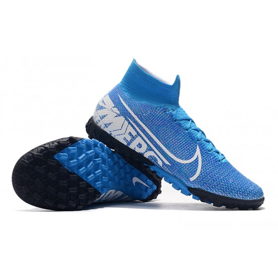 Sell Like Wild Fire Nike Mercurial Superfly 7 Elite TF White Blue Soccer Cleats Shop Online