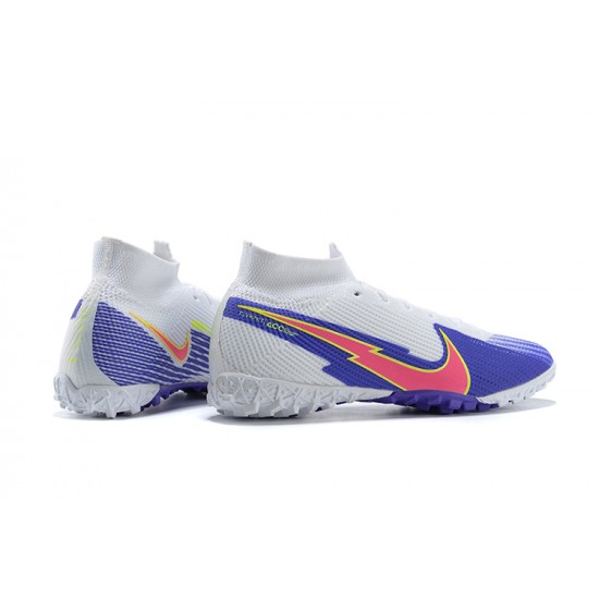 Where To Get Nike Mercurial Superfly 7 Elite TF White Pink Deep Blue Soccer Cleats Shop