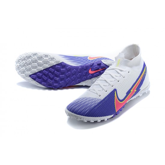 Where To Get Nike Mercurial Superfly 7 Elite TF White Pink Deep Blue Soccer Cleats Shop