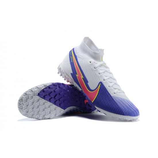 Where To Get Nike Mercurial Superfly 7 Elite TF White Pink Deep Blue Soccer Cleats Shop