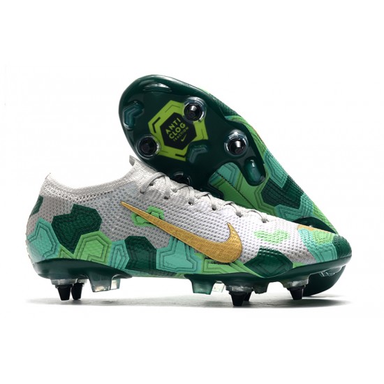 Nike Mercurial Vapor 13 Elite SG Low Grey Gold Green Soccer Cleats