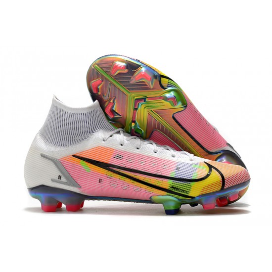 Nike Superfly 8 Elite FG High Mens Womens White Yellow Black Orange Soccer Cleats