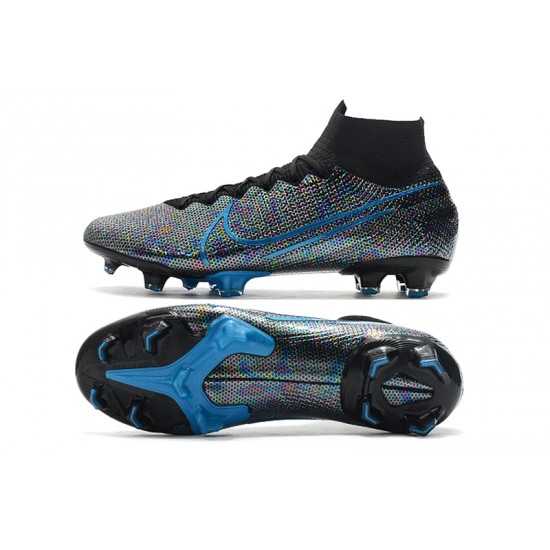 Nike Mercurial Superfly 7 Elite SE FG Silver Black Blue Soccer Cleats