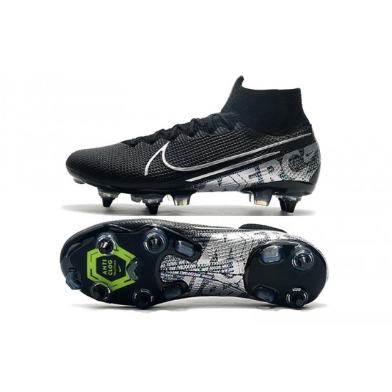 Nike Mercurial Superfly 7 Elite SG-PRO AC High Silver Black Green Soccer Cleats