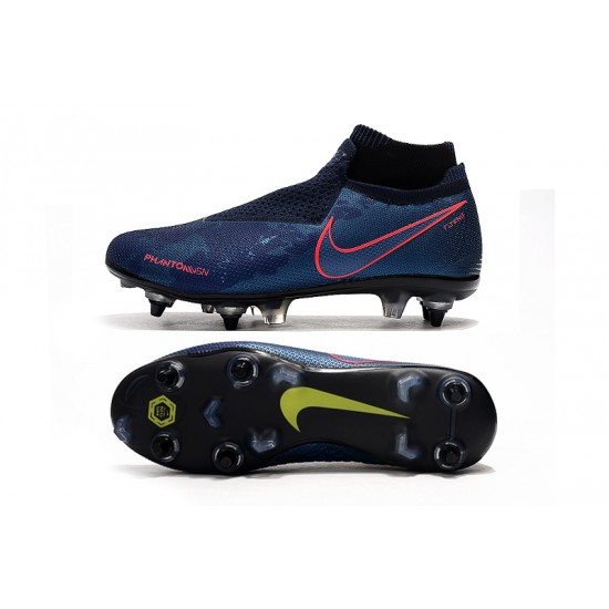 Nike Phantom VSN Elite DF SG-Pro Anti Clog High Deep Blue Black Red Soccer Cleats