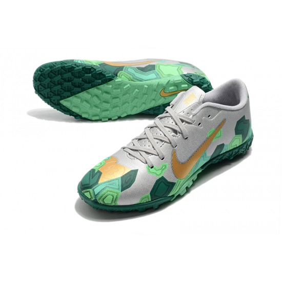Order To Buy Nike Mercurial Vapor 13 Academy TF Green Silver Gold Soccer Cleats Sale