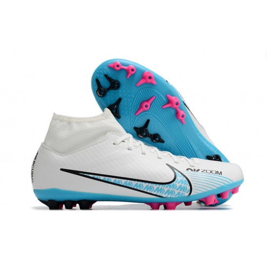 Nike Air Zoom Mercurial Superfly IX Academy AG High-top White Blue Women And Men Soccer Cleats