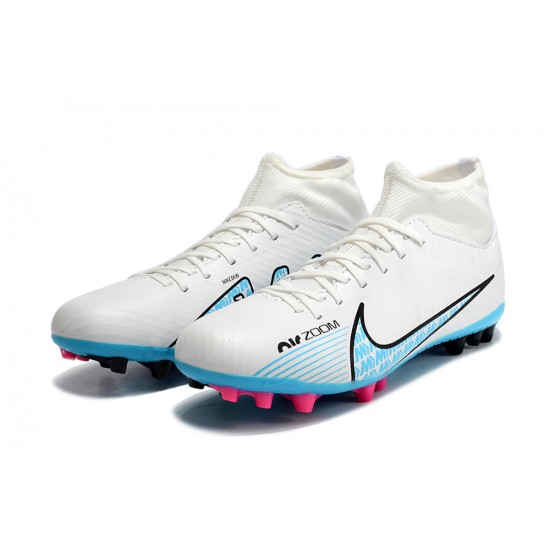 Nike Air Zoom Mercurial Superfly IX Academy AG High-top White Blue Women And Men Soccer Cleats