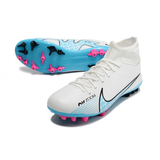 Nike Air Zoom Mercurial Superfly IX Academy AG High-top White Blue Women And Men Soccer Cleats 