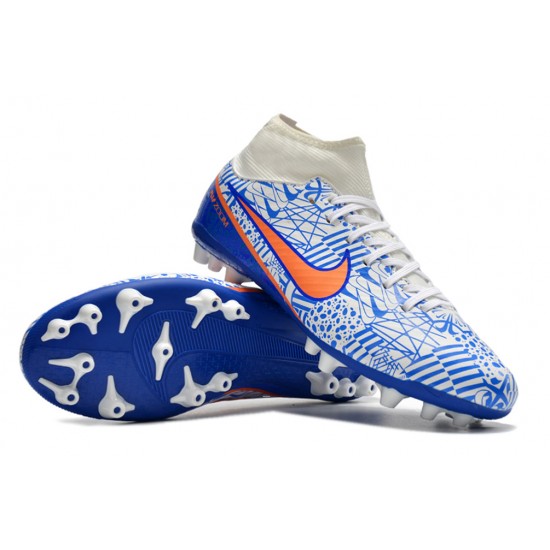 Nike Air Zoom Mercurial Superfly IX Academy AG High-top White Dark Blue Women And Men Soccer Cleats 