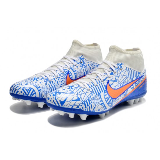 Nike Air Zoom Mercurial Superfly IX Academy AG High-top White Dark Blue Women And Men Soccer Cleats