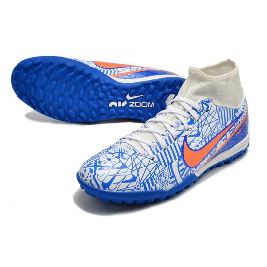 Nike Air Zoom Mercurial Superfly IX Academy TF High-top White Blue Women And Men Soccer Cleats 