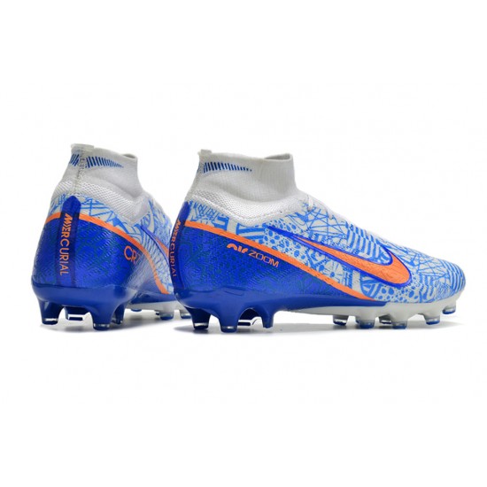 Nike Air Zoom Mercurial Superfly IX Elite AG High-top Blue White Women And Men Soccer Cleats 