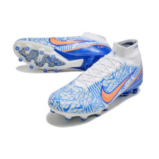 Nike Air Zoom Mercurial Superfly IX Elite AG High-top Blue White Women And Men Soccer Cleats