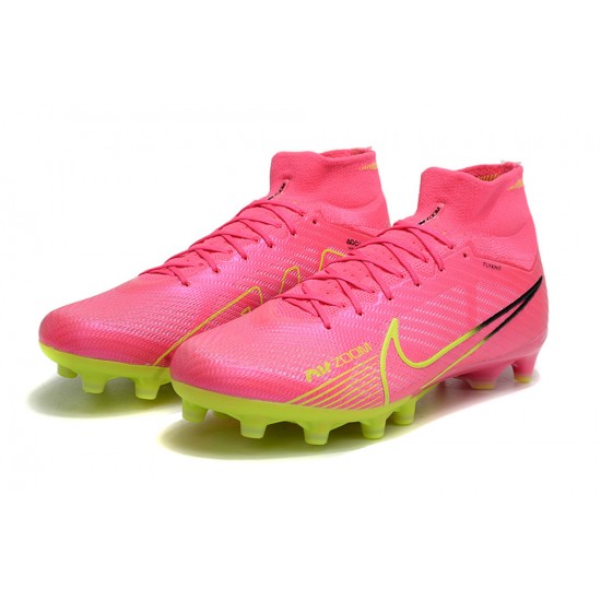 Nike Air Zoom Mercurial Superfly IX Elite AG High-top Green Pink Women And Men Soccer Cleats 