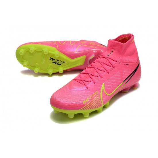 Nike Air Zoom Mercurial Superfly IX Elite AG High-top Green Pink Women And Men Soccer Cleats 