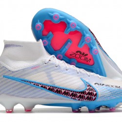 Nike Air Zoom Mercurial Superfly IX Elite AG High-top White Blue Pink Women And Men Soccer Cleats 